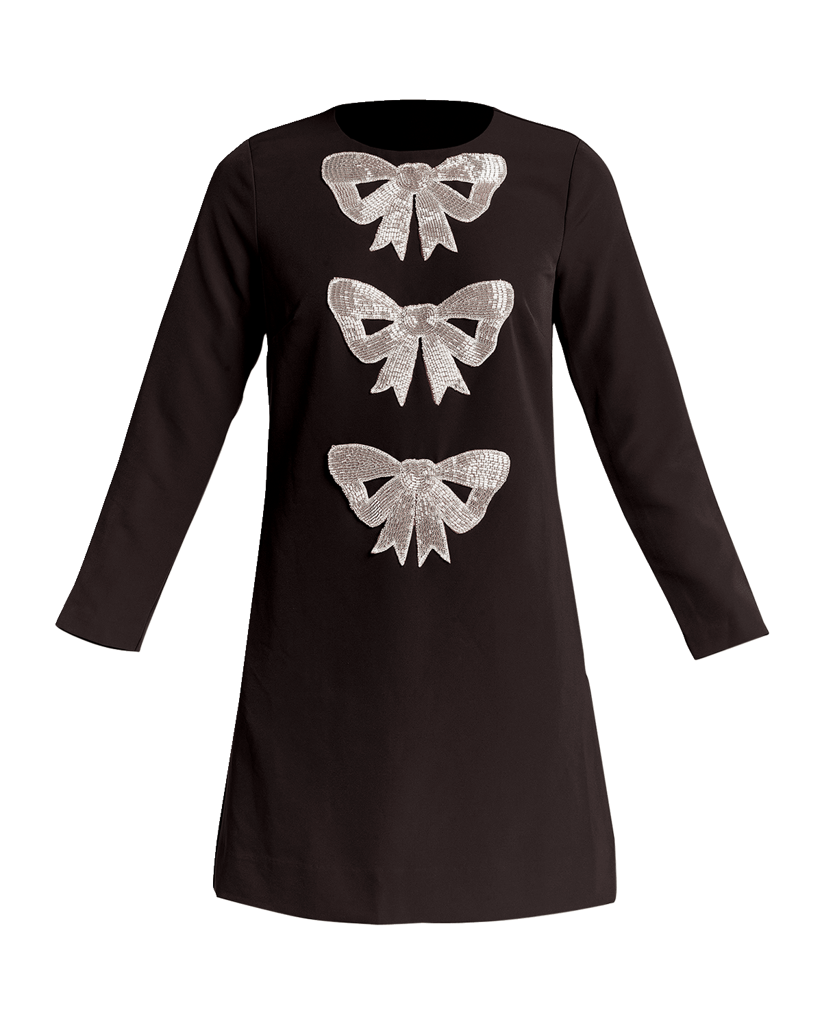 Mestiza New York Beaded Bow Long-Sleeve Stretch Crepe Mini Dress