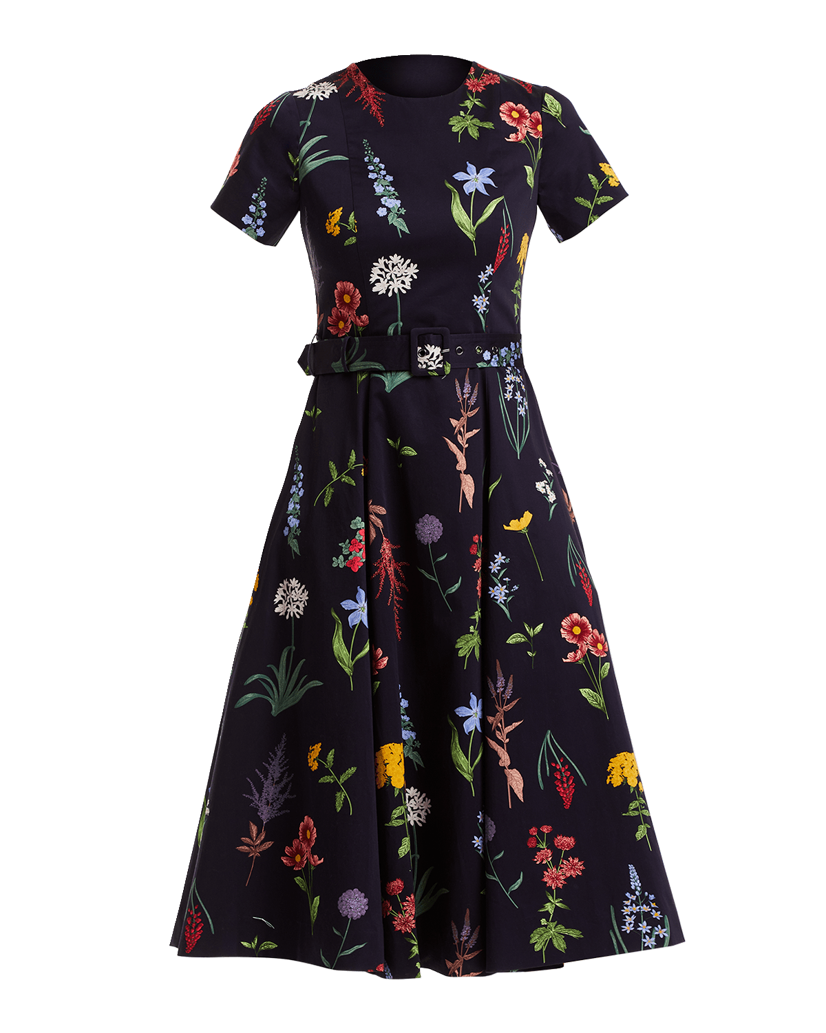 Mestiza New York Short-Sleeved Belted Floral Stretch Cotton Midi Dress