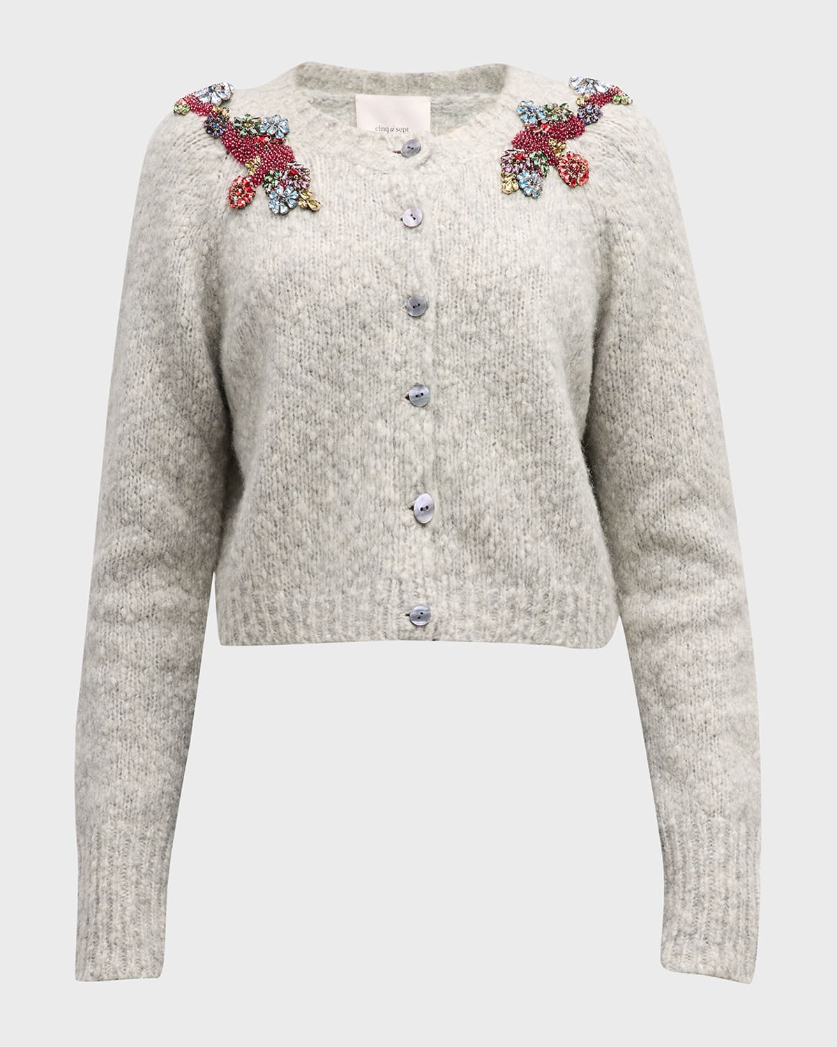 Cinq a Sept Millie Diamond Daises Embellished Wool Cardigan