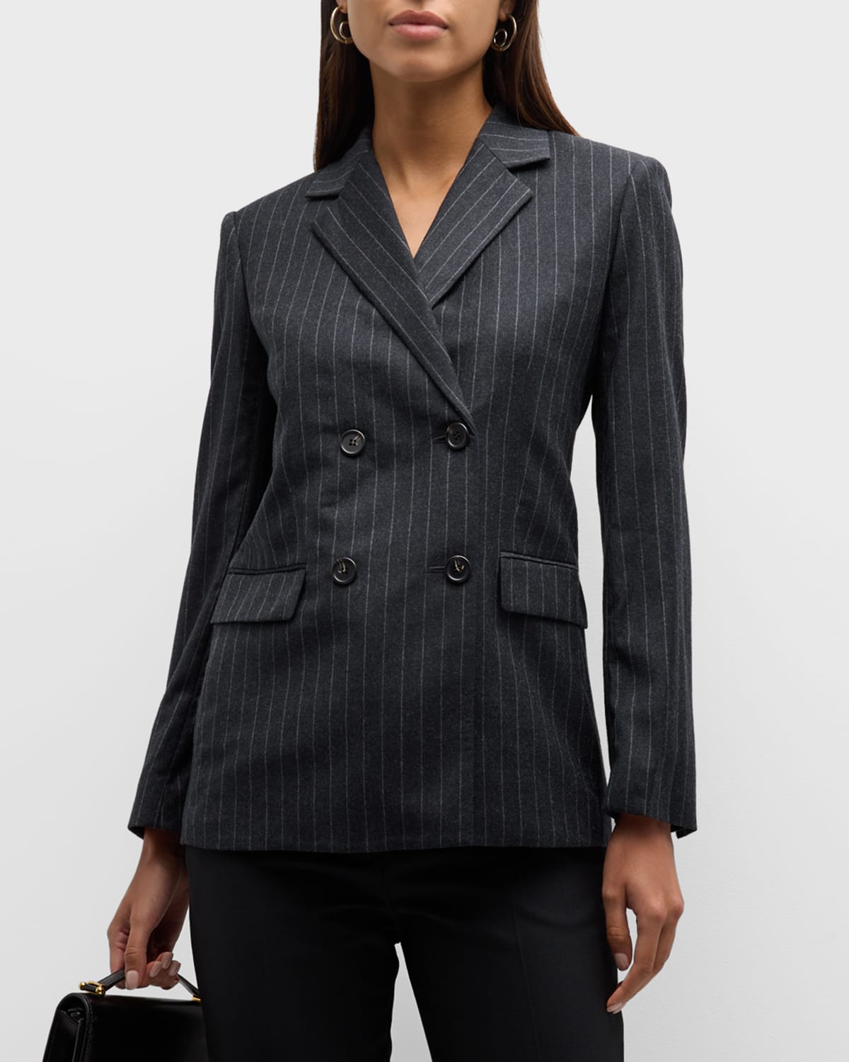 Theory Slim Double-Breasted Suiting Flannel Blazer