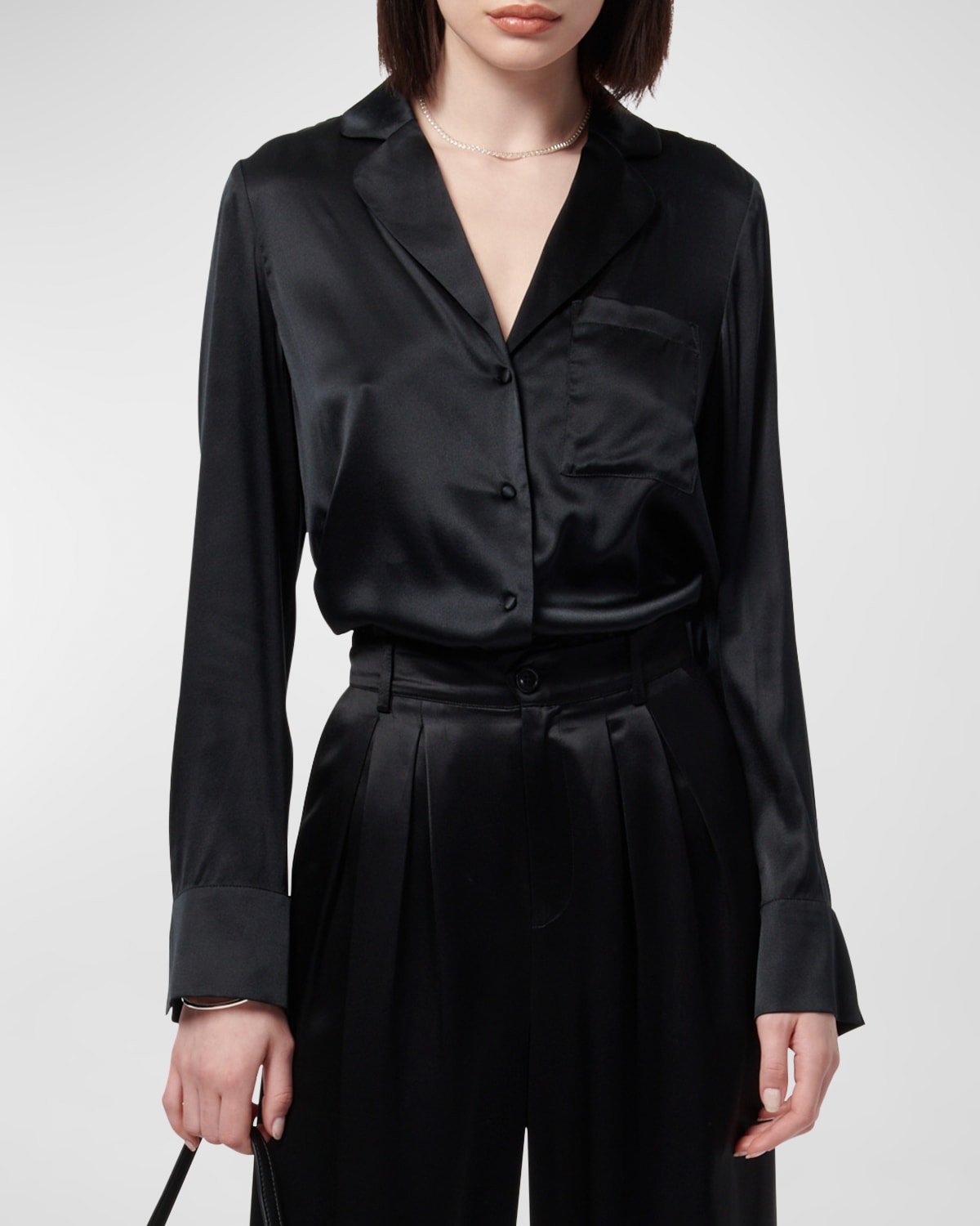 Cami NYC Raelda Lace-Back Silk Button-Front Top