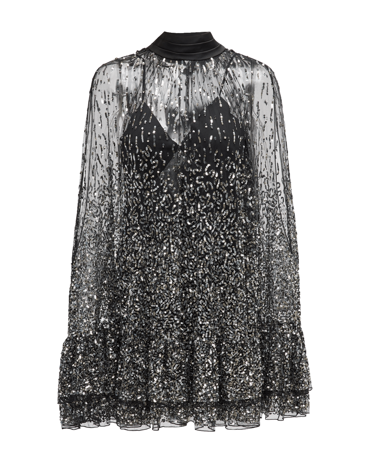 Alice + Olivia Zenon Embellished Tie-Neck Cape Mini Dress