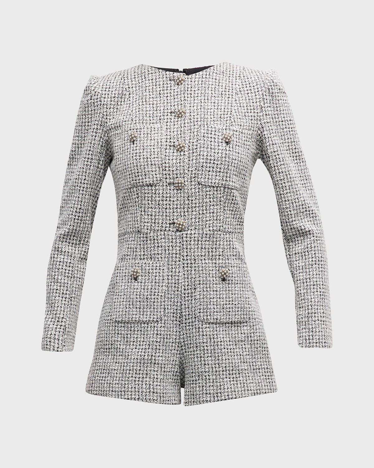 Alice + Olivia Shiloh Button-Front Tweed Romper