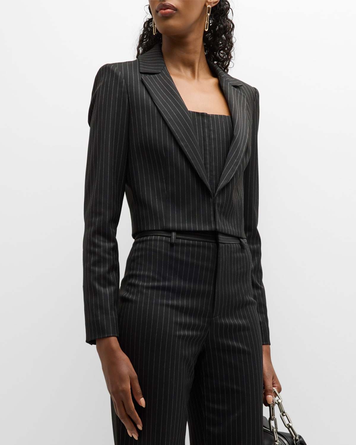 Alice + Olivia Mya Cropped Pinstripe Blazer