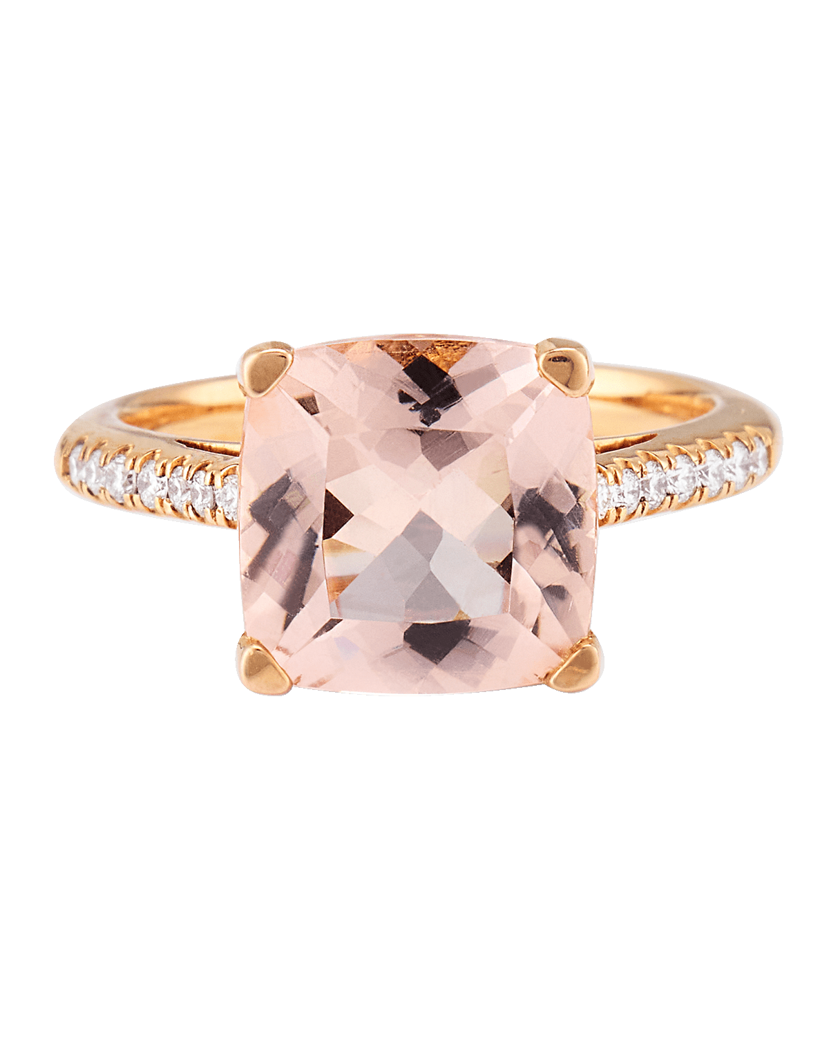 Lisa Nik 18K Rose Gold Cushion Morganite and Diamond Ring, Size 6