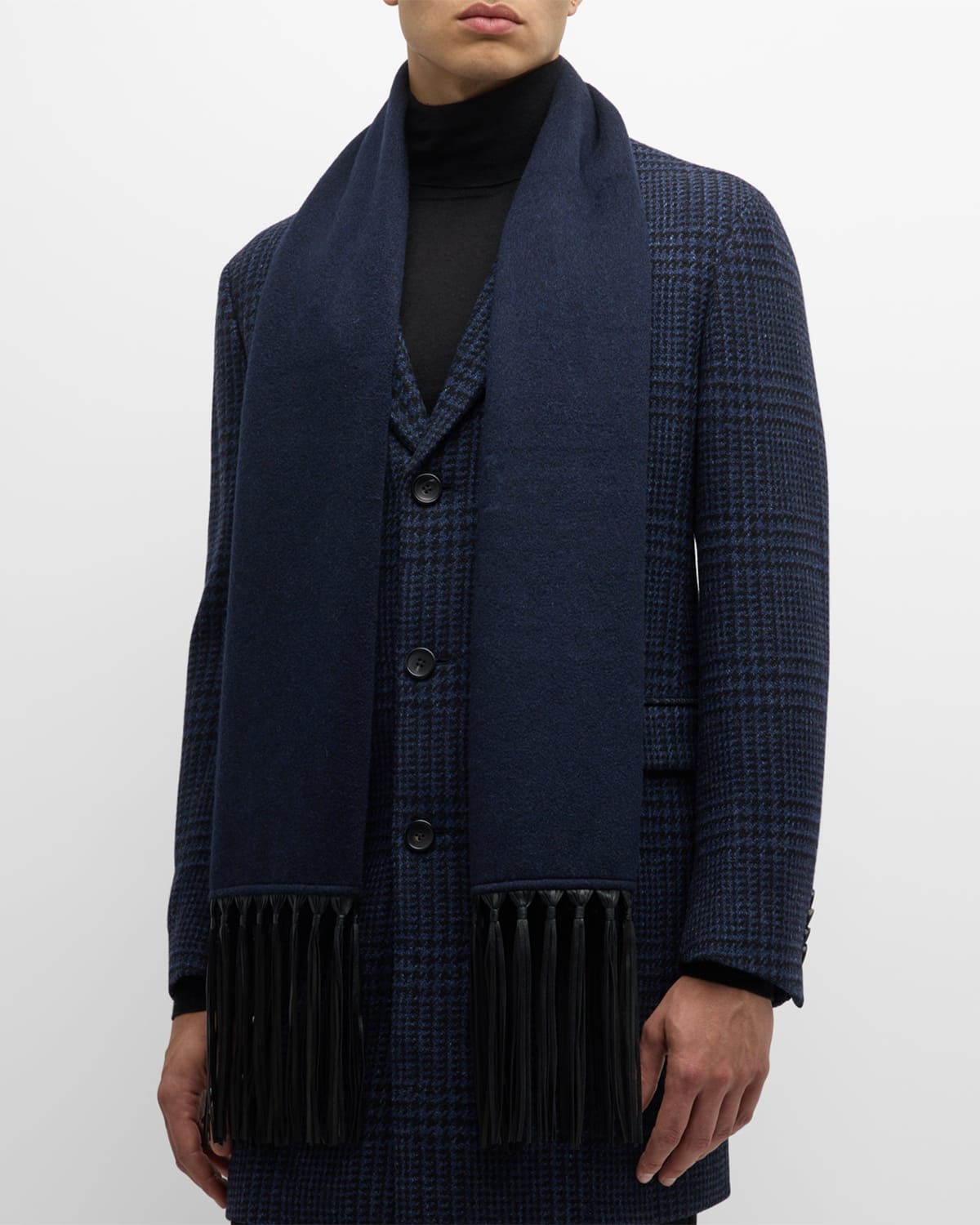 Alonpi Unisex Cashmere Leather-Fringe Scarf