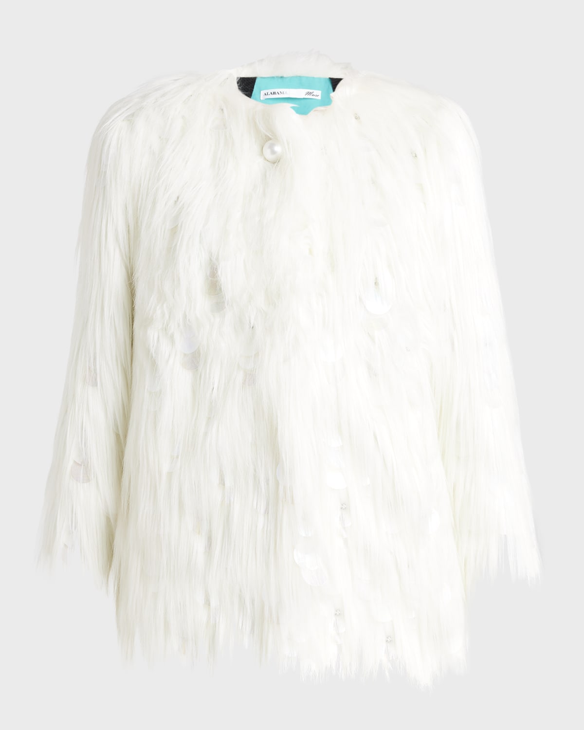 Alabama Muse Ross Gold Embellished Faux Fur Jacket