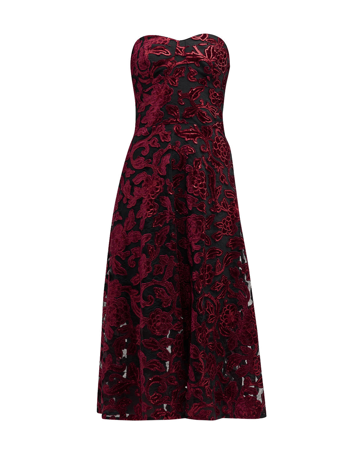 Dress the Population Black Label Sadie Strapless Sequin Applique Midi Dress