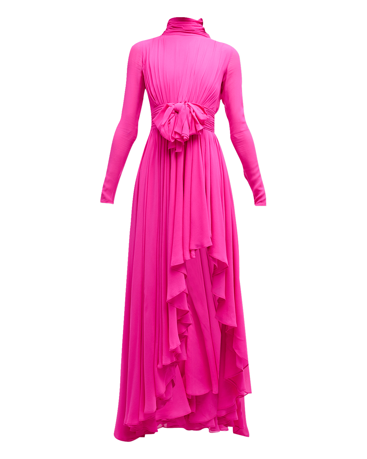 Giambattista Valli Gathered Bow-Front Arch-Slit Long-Sleeve Gown