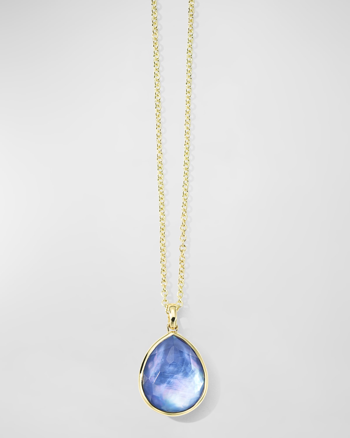 Ippolita 18K Gold Rock Candy Medium Teardrop Pendant Necklace in Rock Crystal MOP and Lapis Triplet