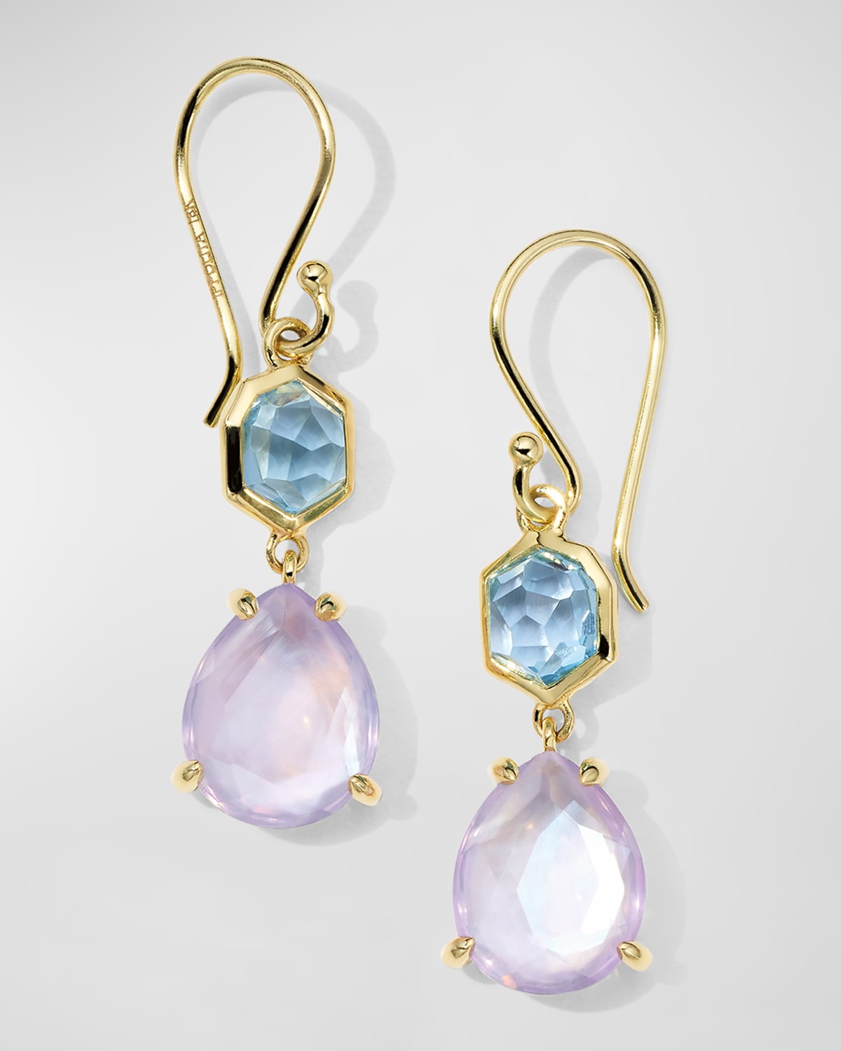 Ippolita 18K Gold Rock Candy Small Snowman Earrings in Swiss Blue Topaz Rock Crystal