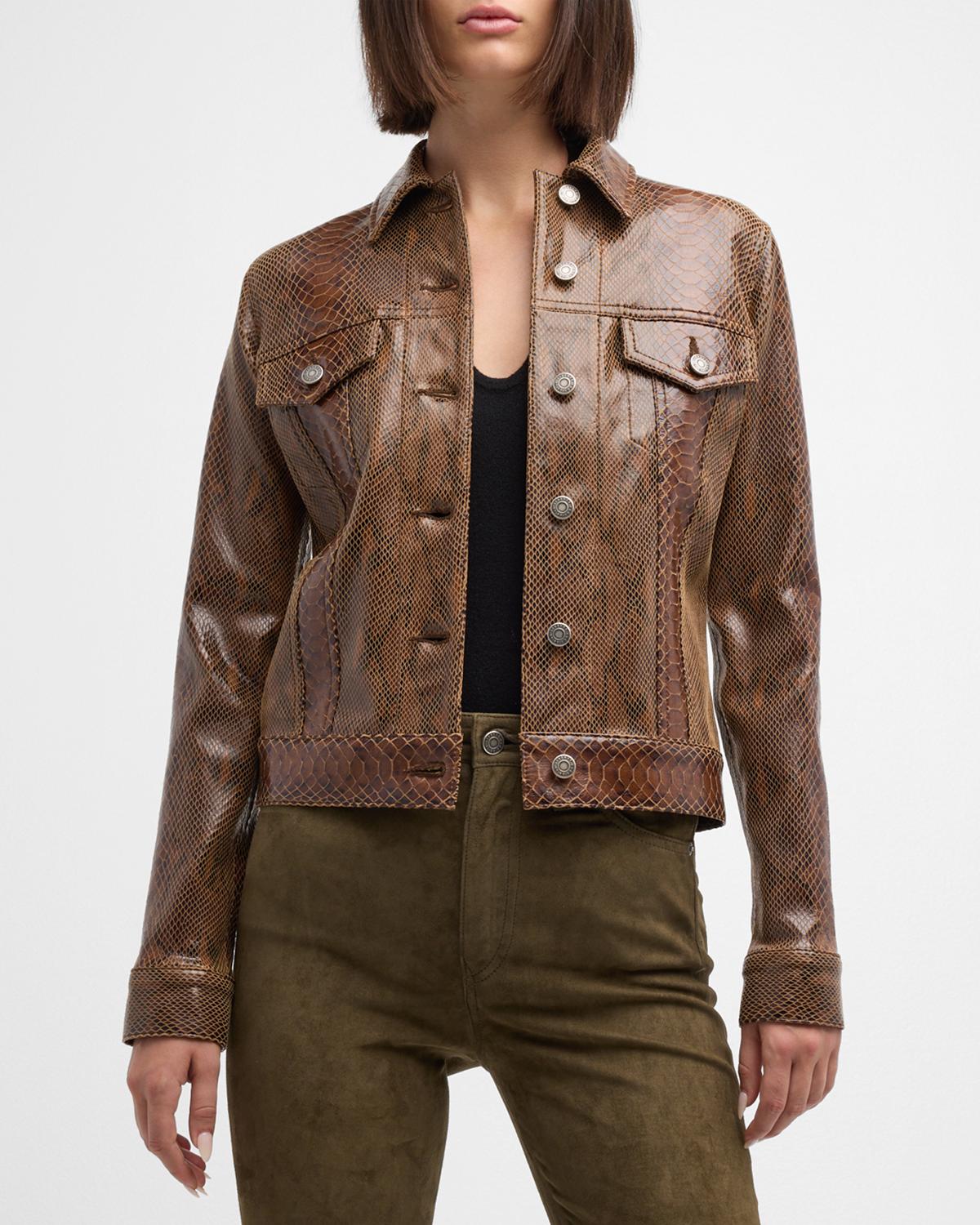 Coût De La Liberté Anaconda-Print Leather Trucker Jacket