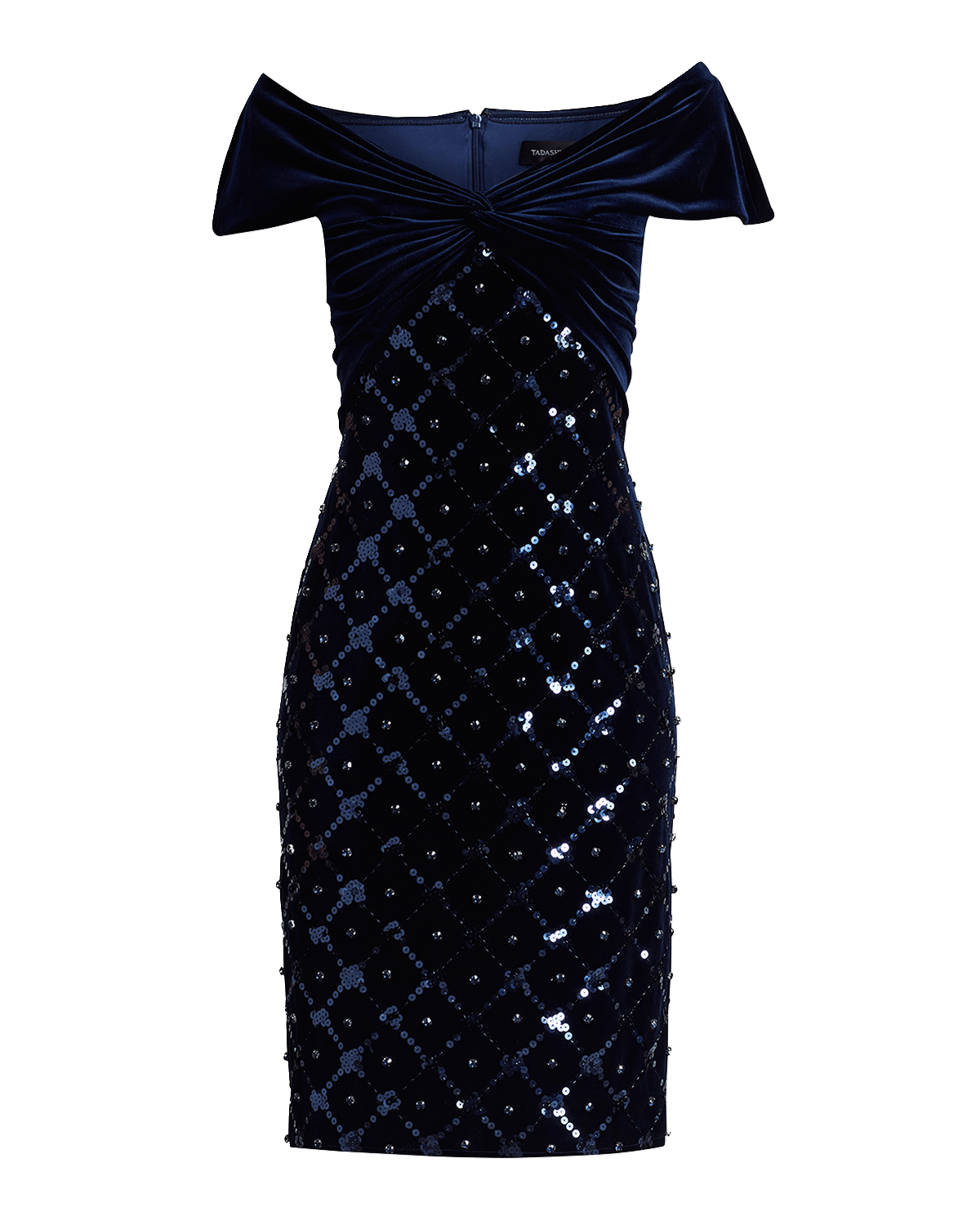 Tadashi Shoji Off-Shoulder Sequin Velvet Midi Dress