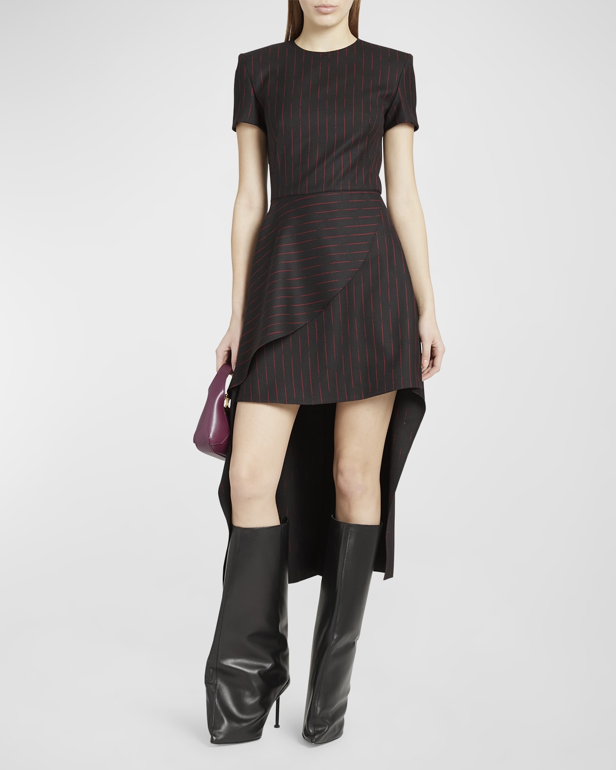 Alexander McQueen Pinstripe Mini Dress With Long Asymmetric Hem