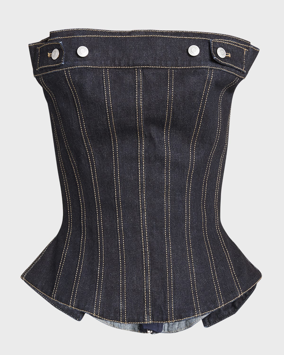 Alexander McQueen Peplum Strapless Denim Top