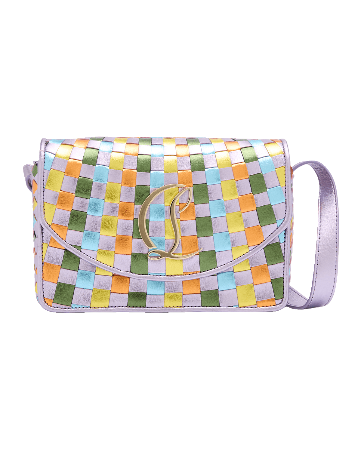 Christian Louboutin Loubi54 Small Crossbody in Woven Metallic Leather