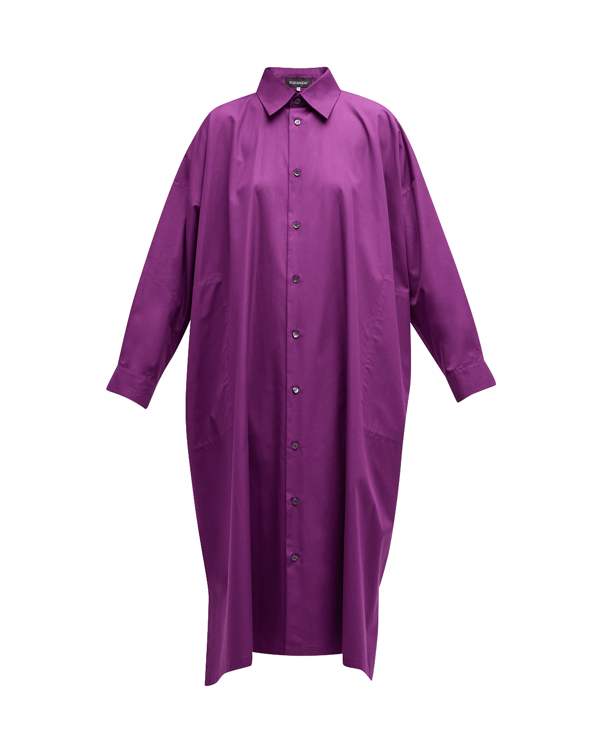 Eskandar Wide A-Line Shirt Dress with Collar