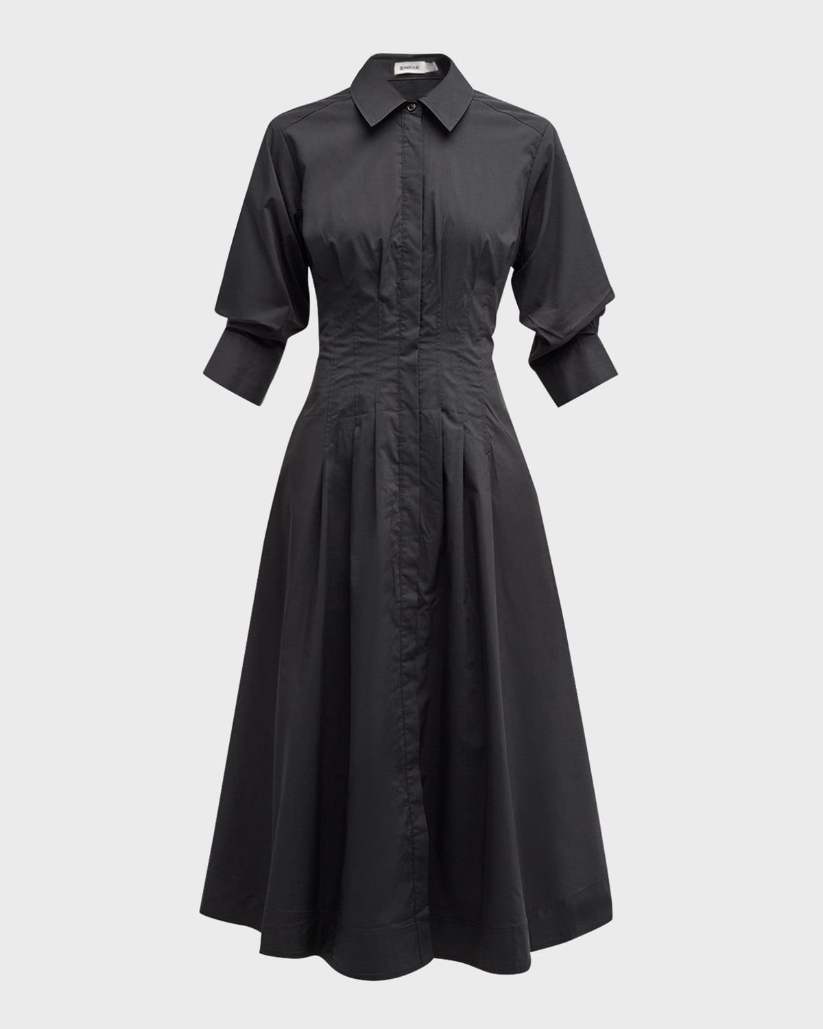 SIMKHAI Jazz Core Cotton Poplin Pintuck Midi Dress