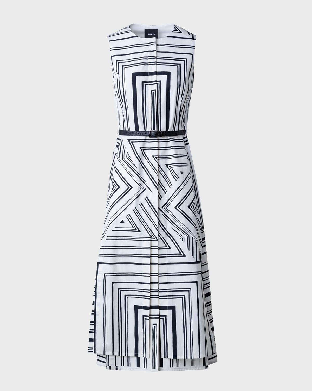 Akris Poplin Lizzi's Lines Printed Midi Dress with Belt