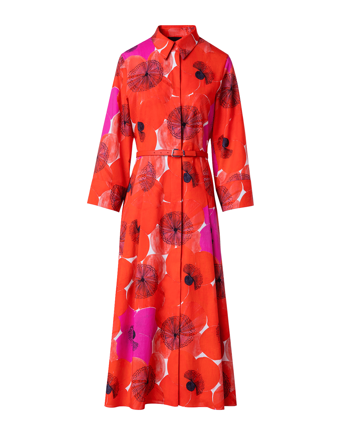 Akris Poppies Print Belted Midi Dress