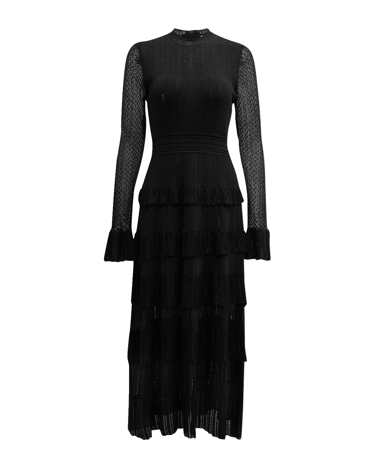 Lela Rose Piper Knit Maxi Dress with Tiered Ruffle Detail