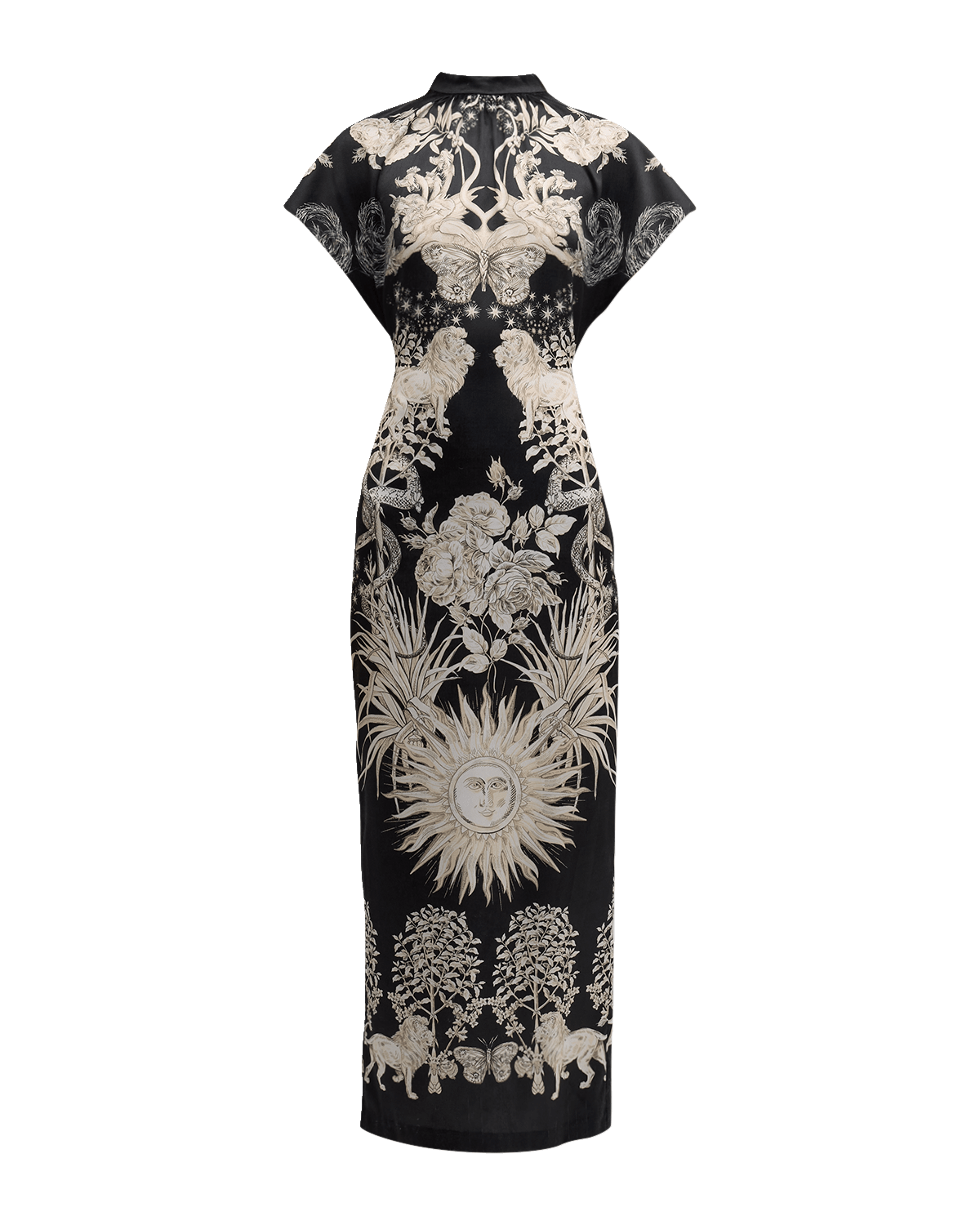 Lela Rose Stella Mystical-Print Short-Sleeve Midi Dress