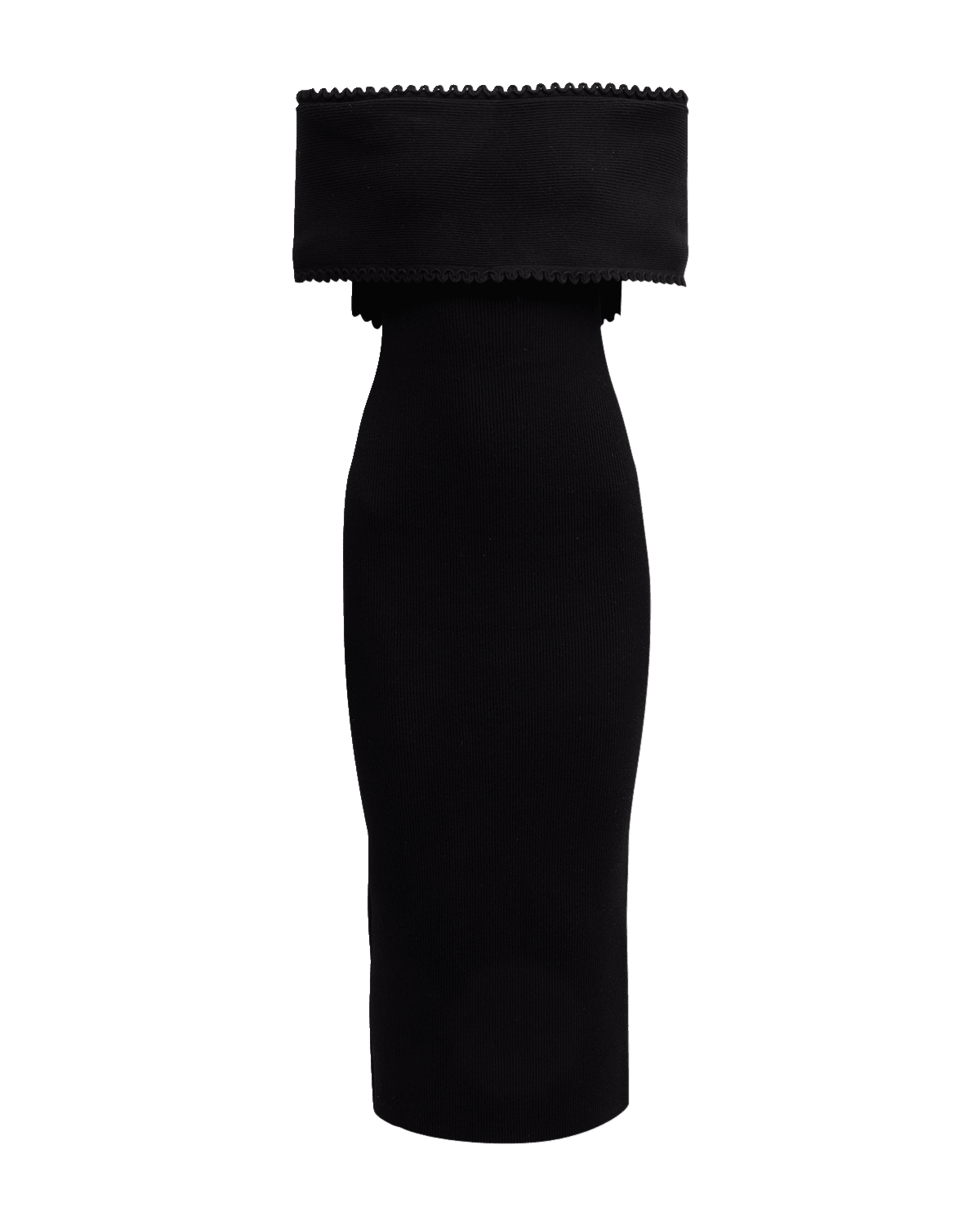 Lela Rose Off-Shoulder Midi Dress with Scalloped Trim