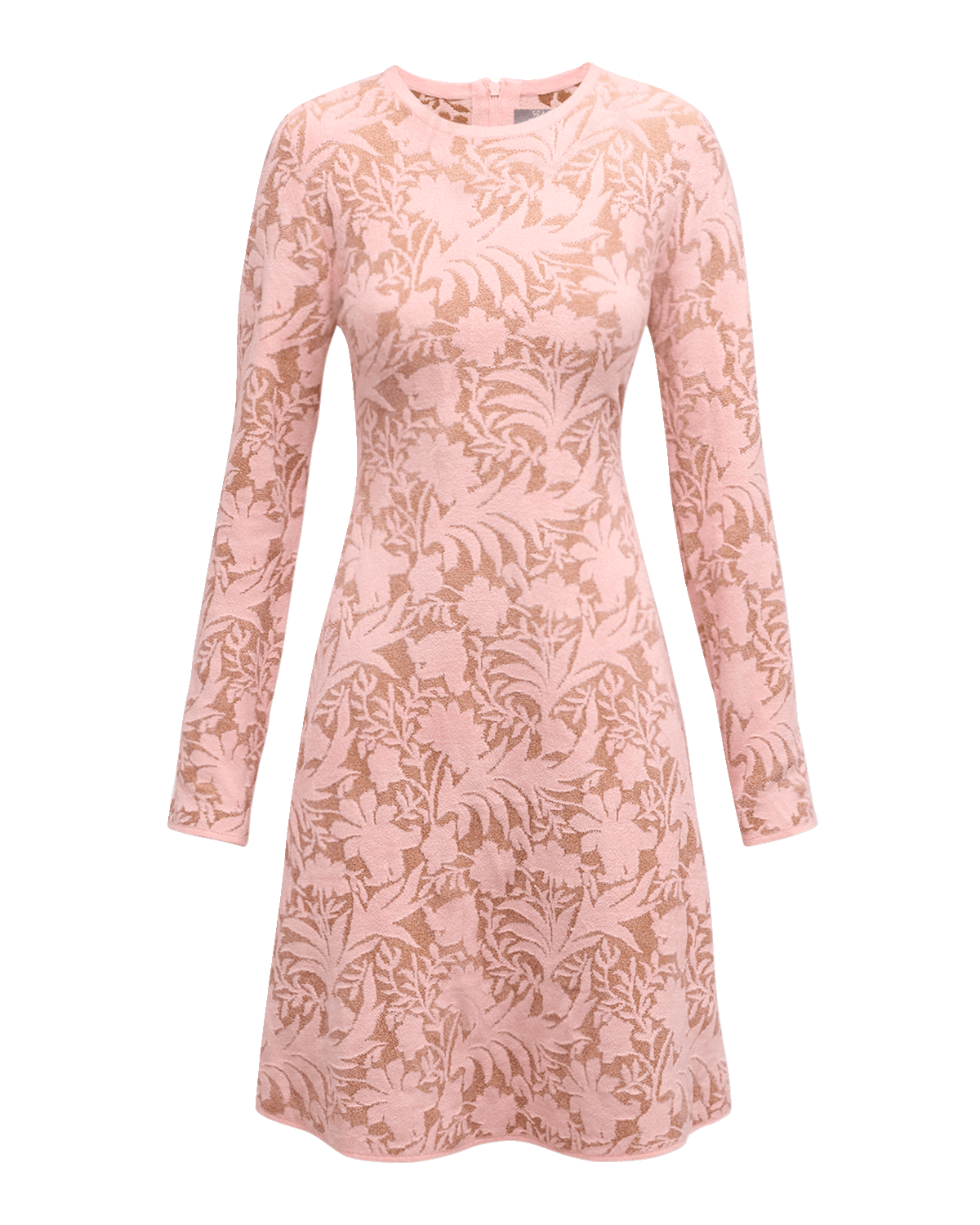 Lela Rose Floral Jacquard Long-Sleeve Fit-&-Flare Dress