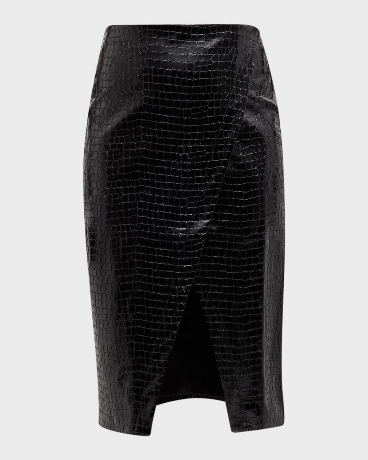 Tanya Taylor Juniper Glossed Faux Crocodile Wrap Skirt