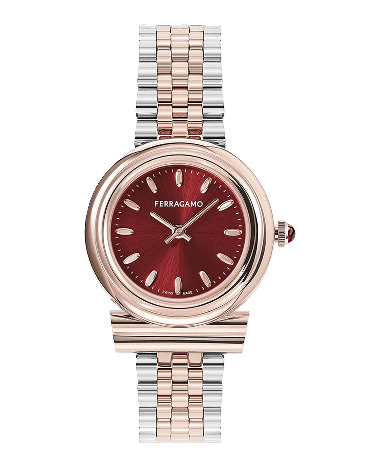 Ferragamo 28mm Gancini Watch with Bracelet Strap, Two Tone Rose Gold
