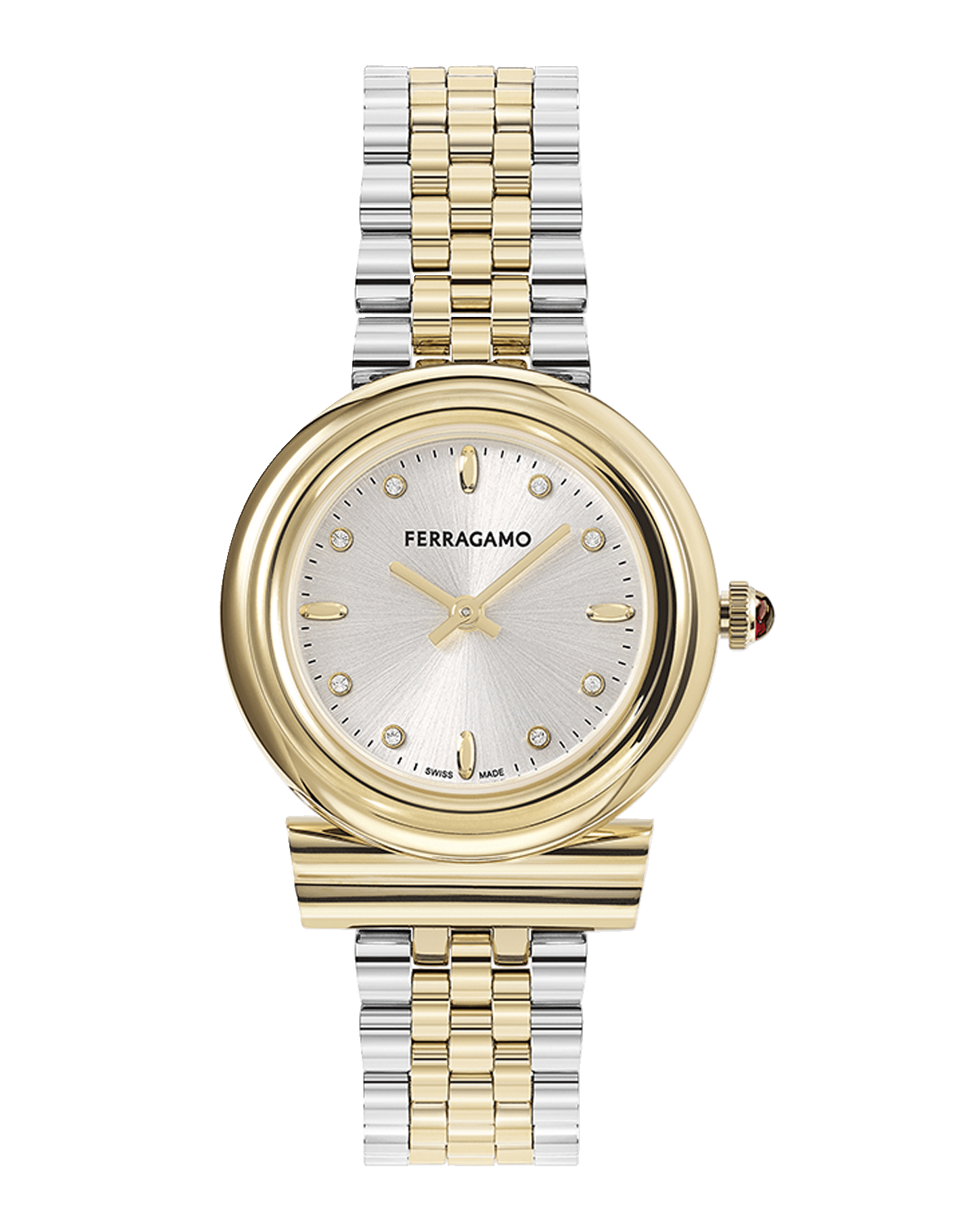 Ferragamo 28mm Gancini Watch with Bracelet Strap, Two Tone