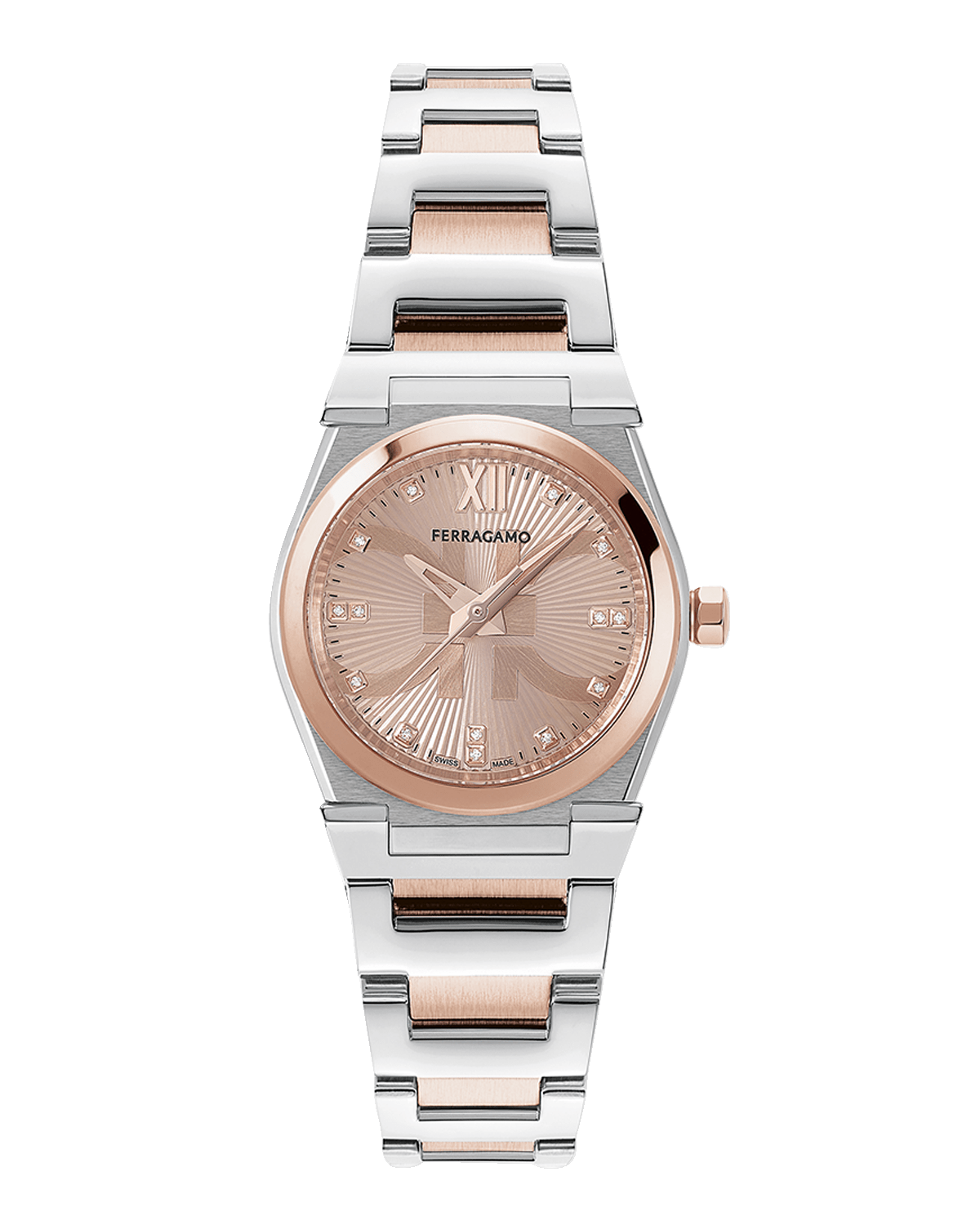 Ferragamo 28mm Vega Holiday Capsule Watch with Bracelet Strap, Two Tone Rose Gold