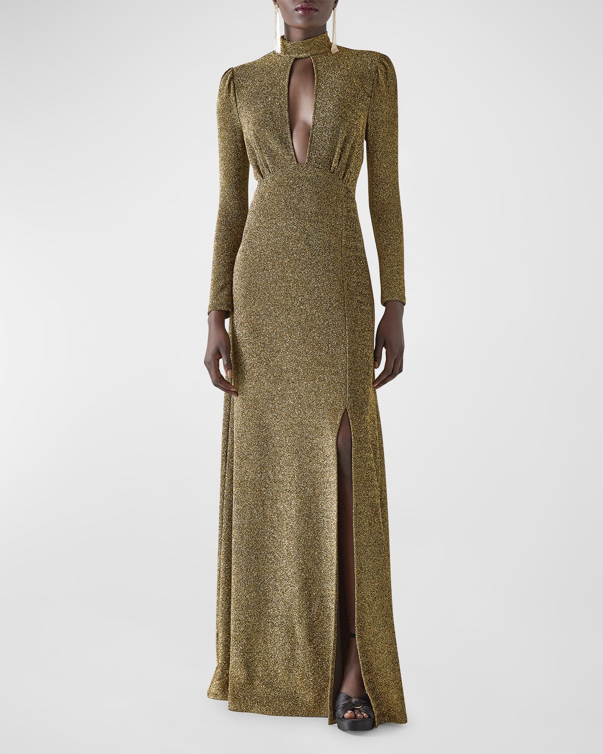 LK Bennett Wilma Cutout Mock-Neck Shimmer Gown
