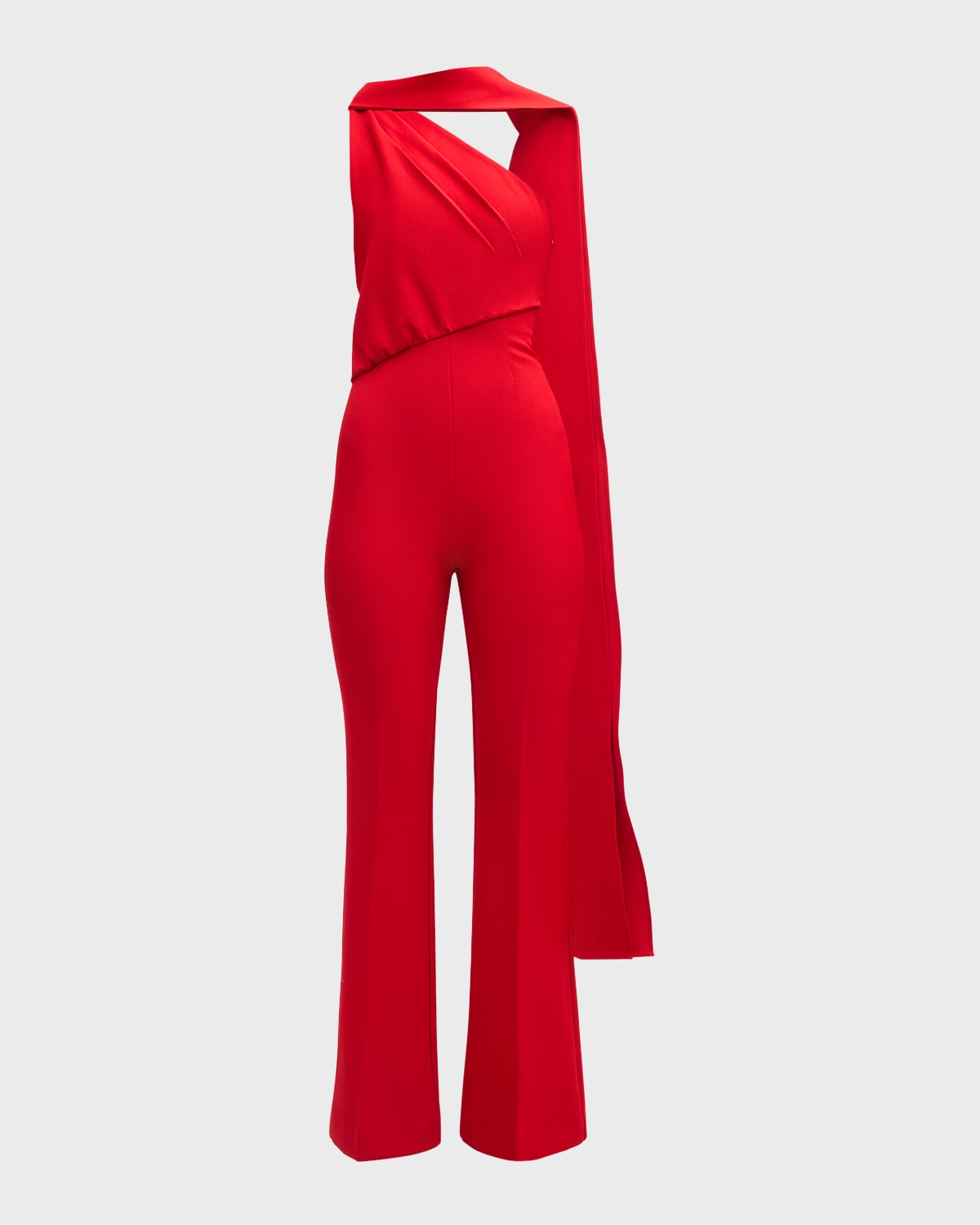 Roland Mouret Asymmetric One-Shoulder Drape Crepe Flare Jumpsuit