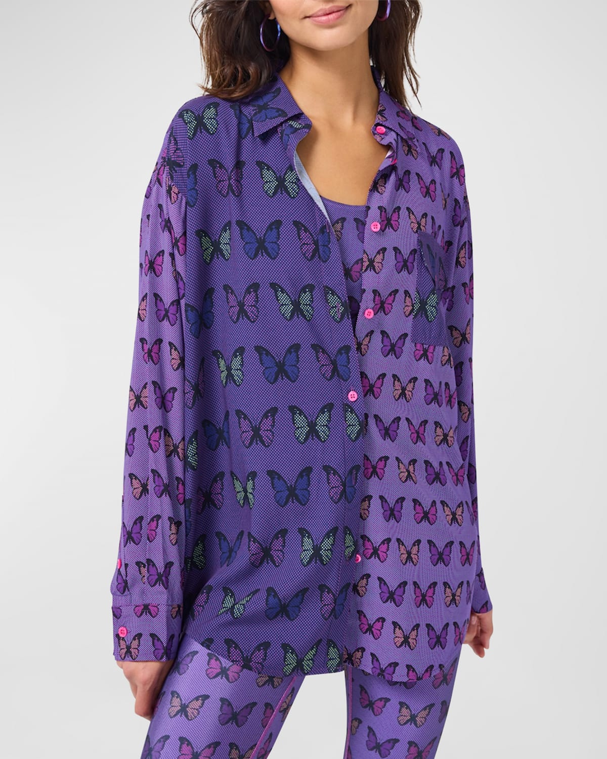 Terez Halftone Butterfly Patchwork Button-Front Shirt