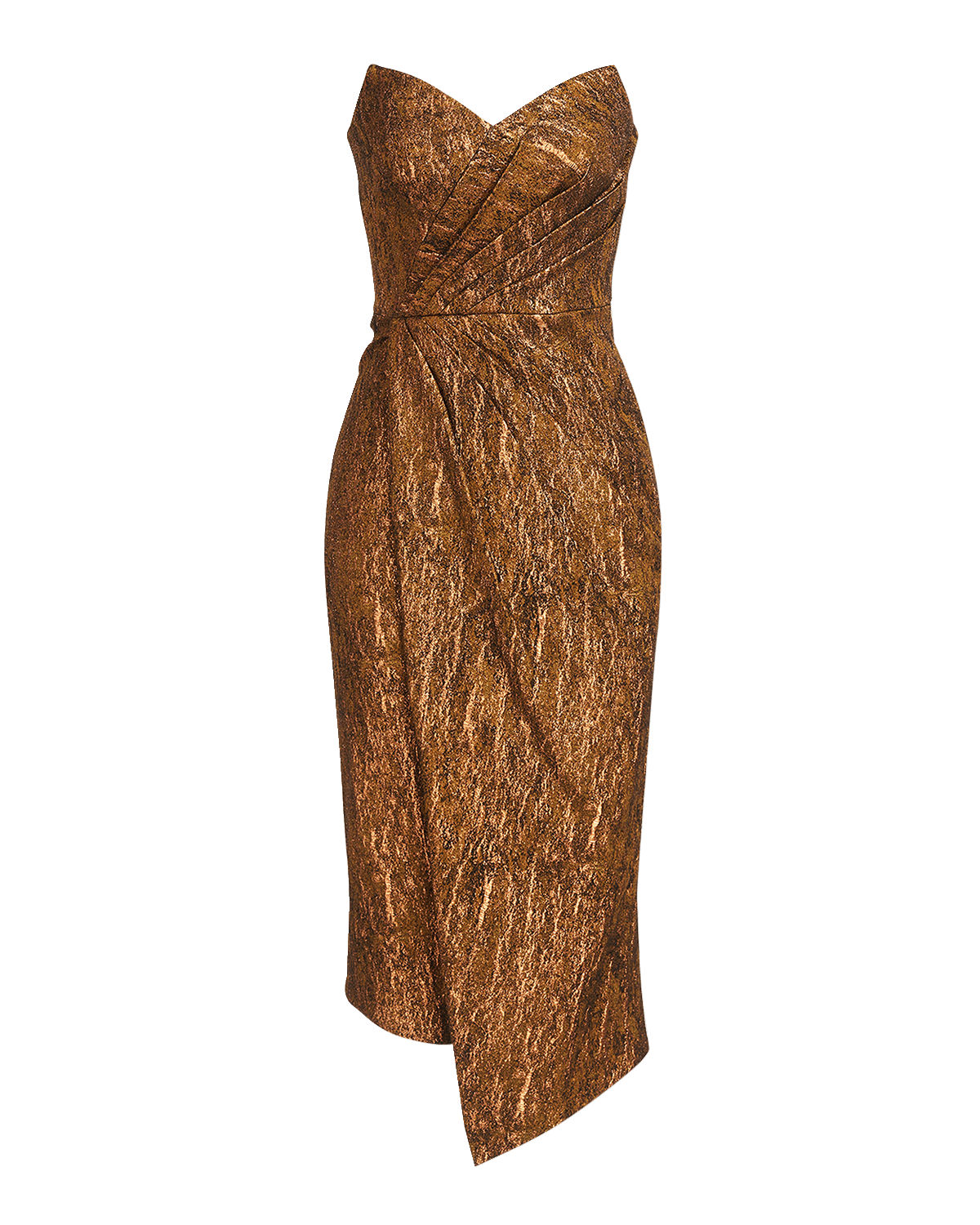 Theia Marcy Pleated Strapless Jacquard Dress