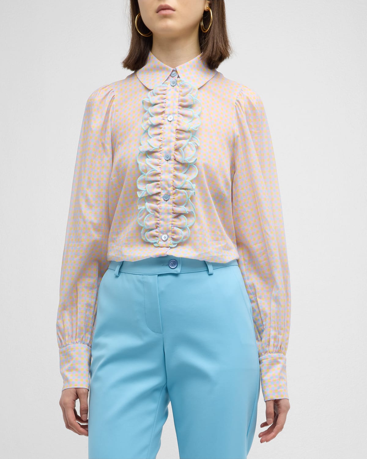 Maison Common Detachable Bib Long-Sleeve Cotton Voile Blouse