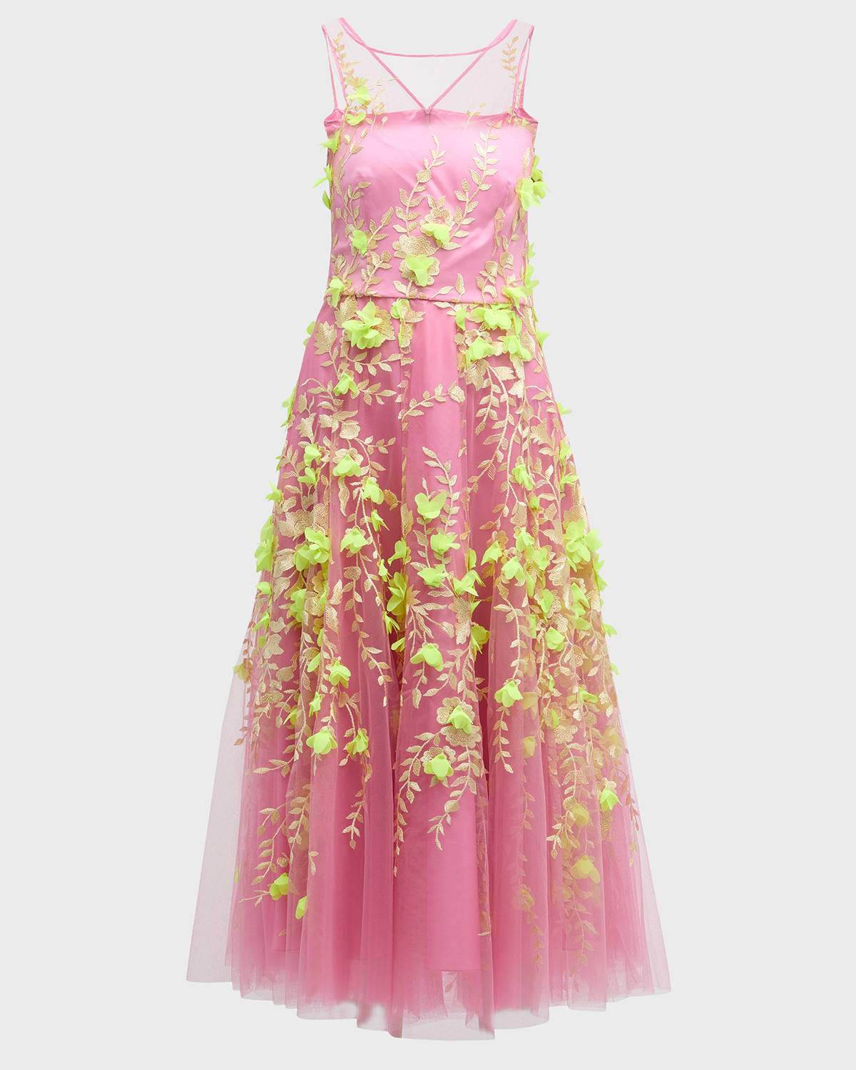 Maison Common Sleevelesss Tulle Floral Embroidered Midi Dress