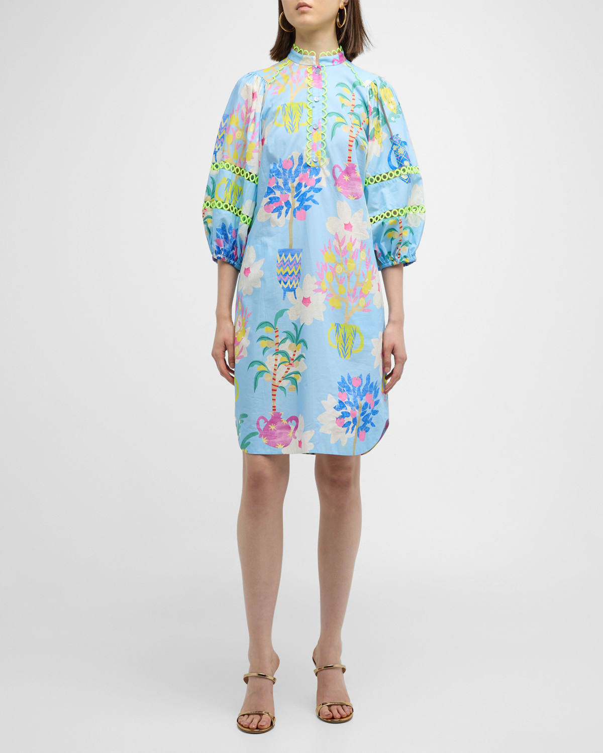 Maison Common Garden of Eden Short Printed Cotton Eyelet Dress