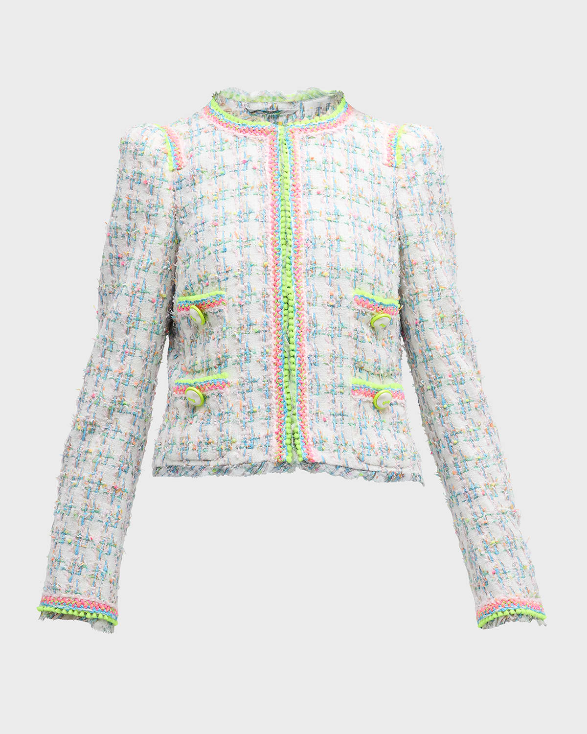 Maison Common Cotton-Blend Tweed Jacket with Neon Rick Rack Trim