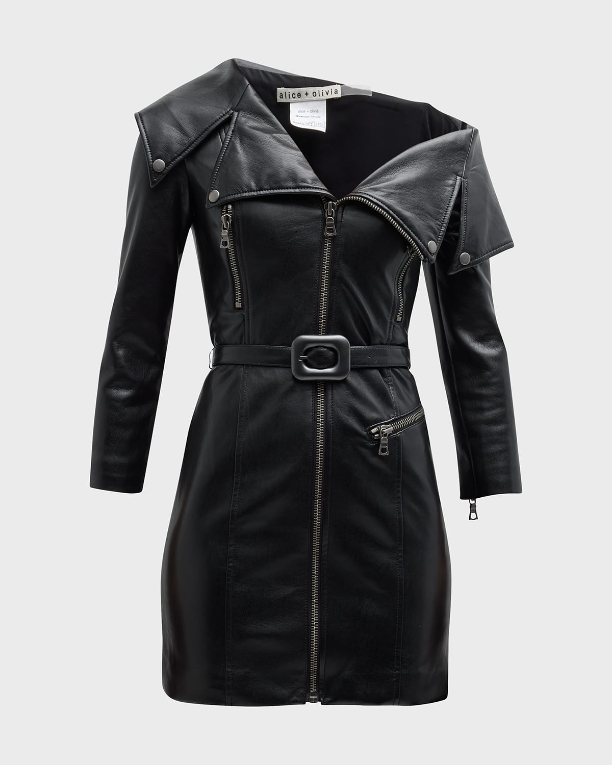 Alice + Olivia Miara Vegan Leather Asymmetric Moto Dress