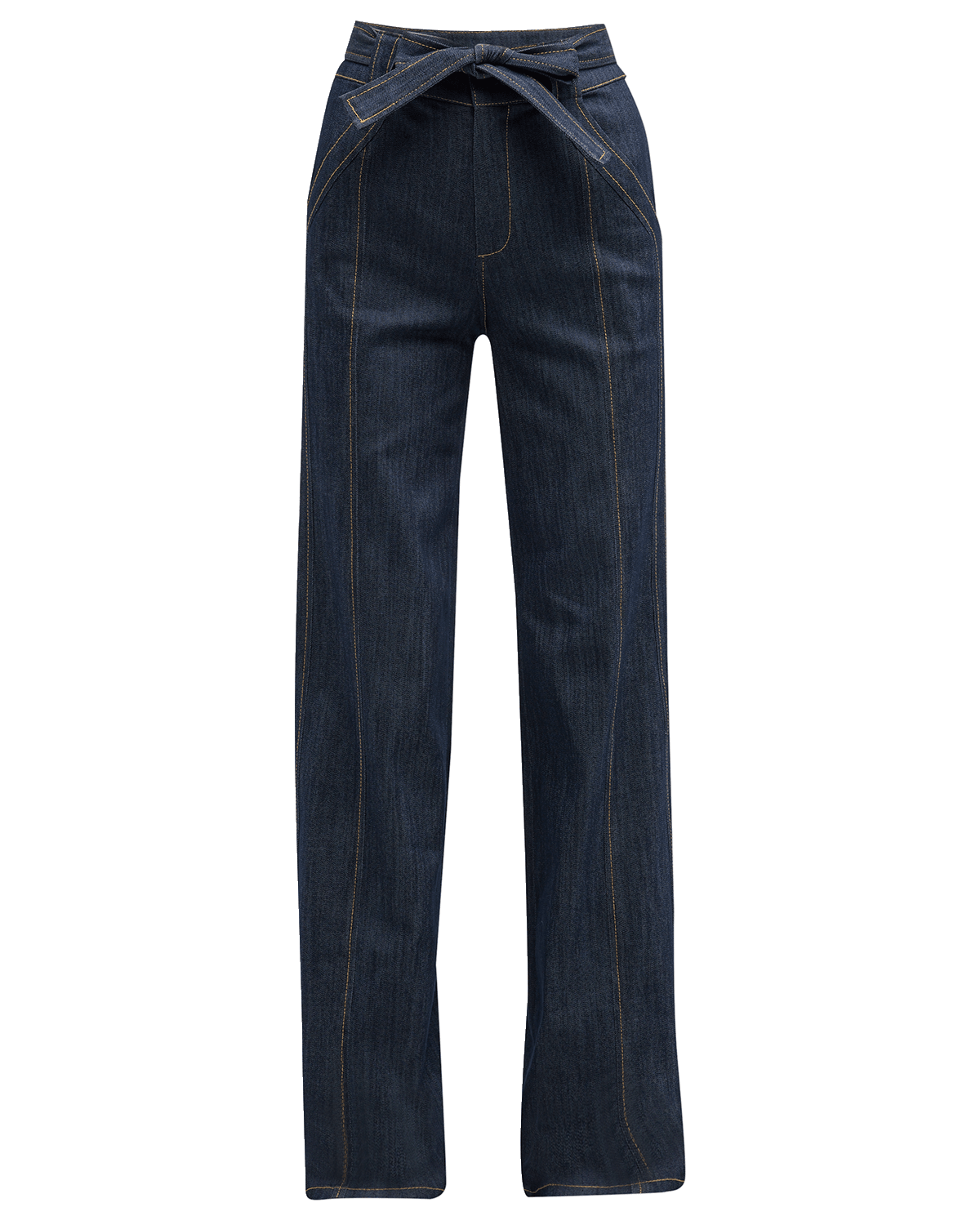 Cinq a Sept Dakota High-Rise Belted Topstitched Denim Flare Pants