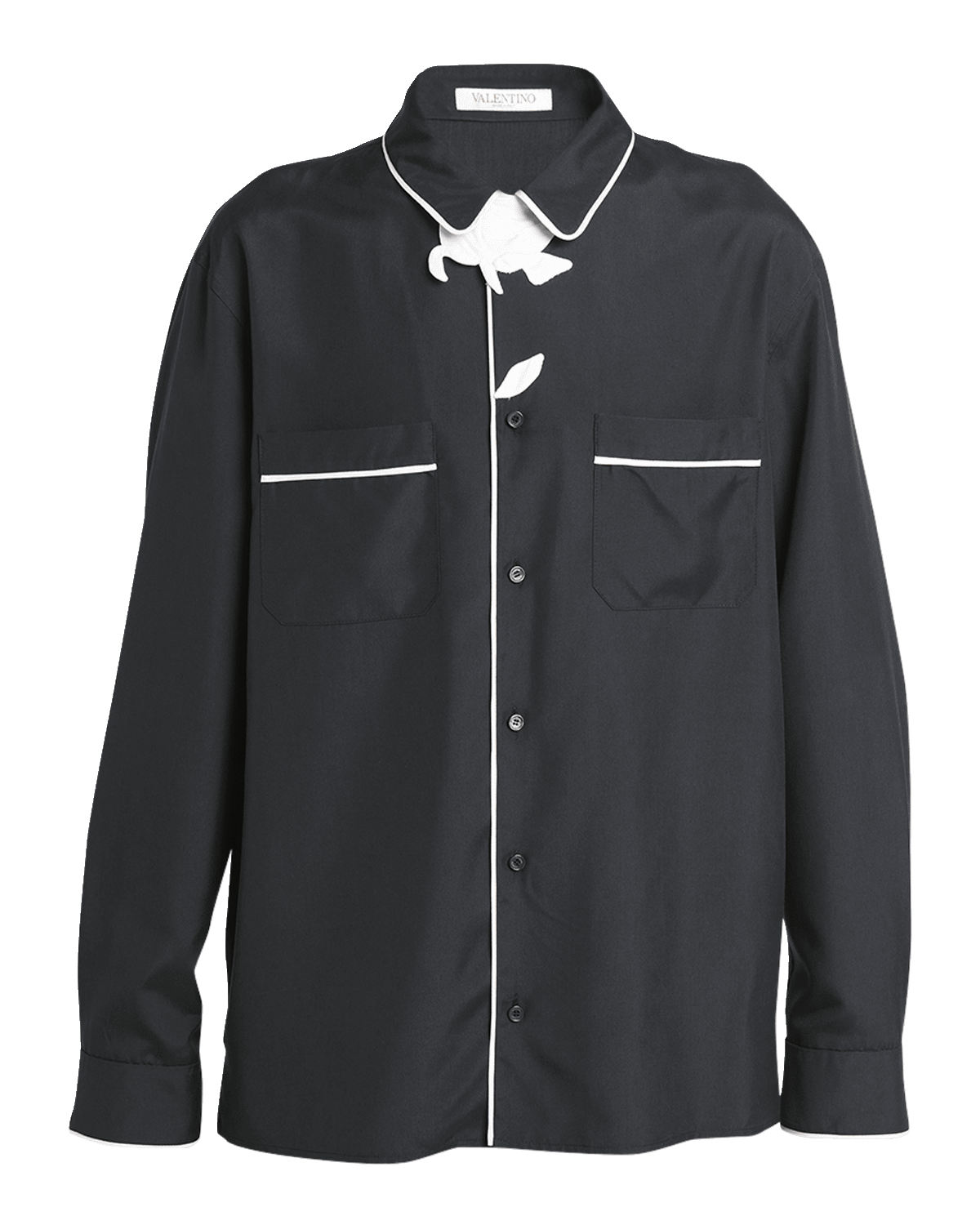 Valentino Garavani Men's Flower Embroidered Silk PJ Shirt