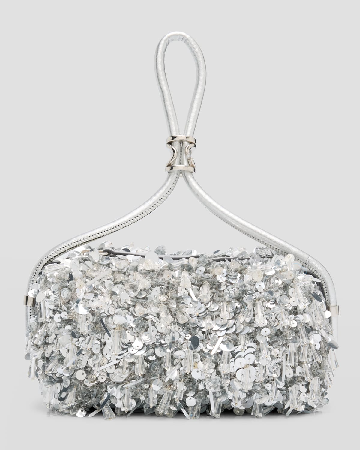 Oscar de la Renta Metallic Sequin Pouch Top-Handle Bag