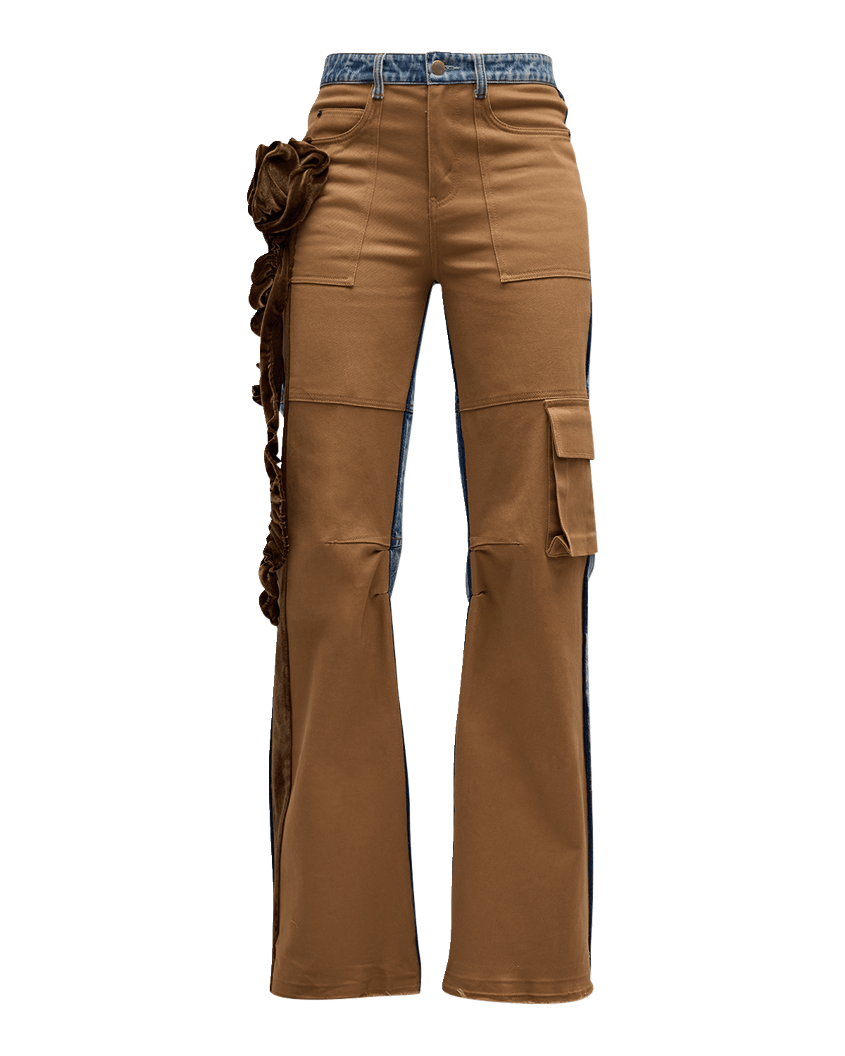 Hellessy Tanner Mixed-Media Floral-Applique Straight-Leg Cargo Jeans