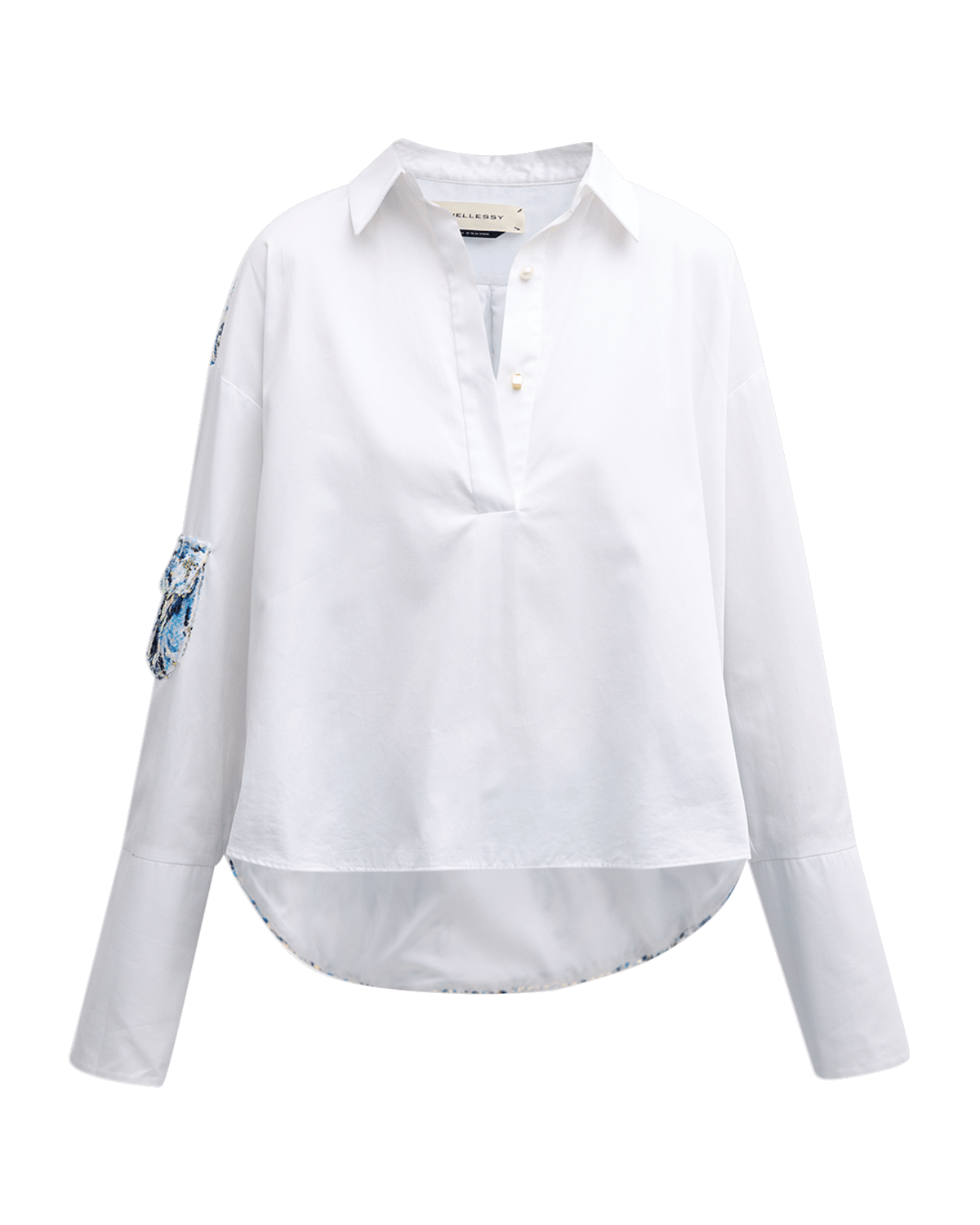 Hellessy Myles Sequin Panel high-Low Collared Shirt