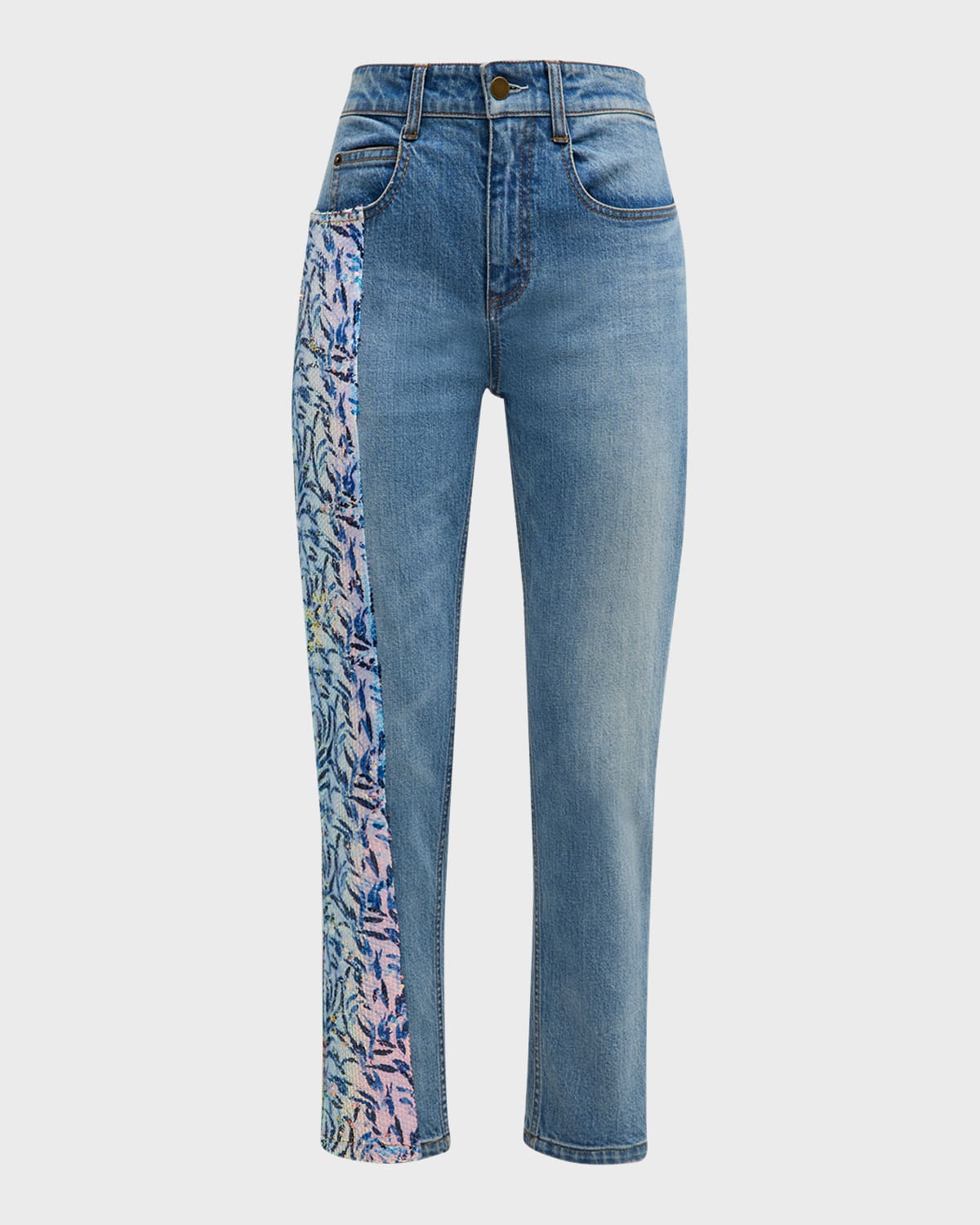 Hellessy Lily Sequin Chenille Paneled Skinny-Leg Ankle Jeans