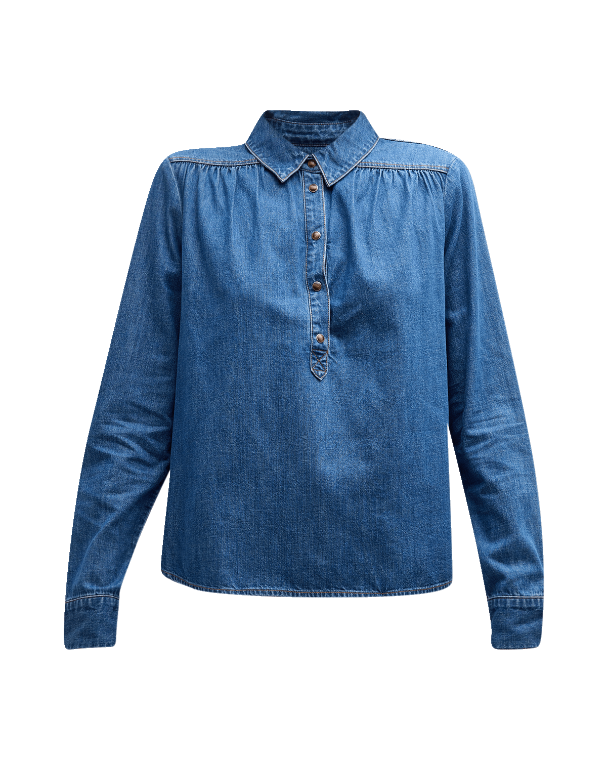 Veronica Beard Cambrie Denim Half-Button Shirt