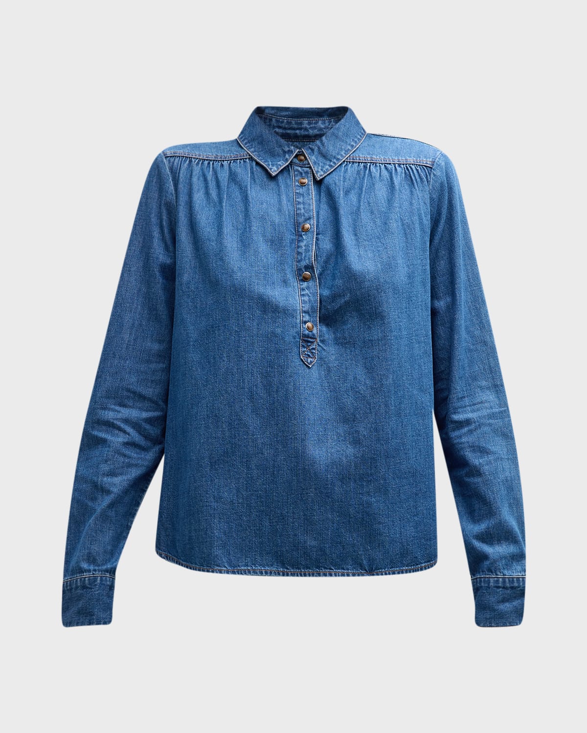 Veronica Beard Cambrie Denim Half-Button Shirt
