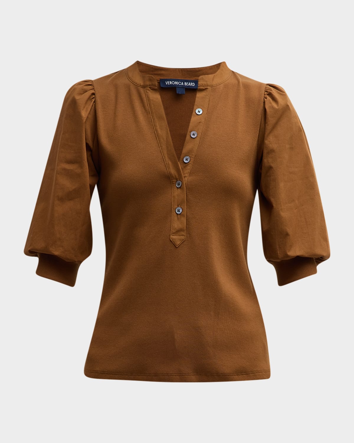 Veronica Beard Coralee Puff Sleeve Button-Front Top